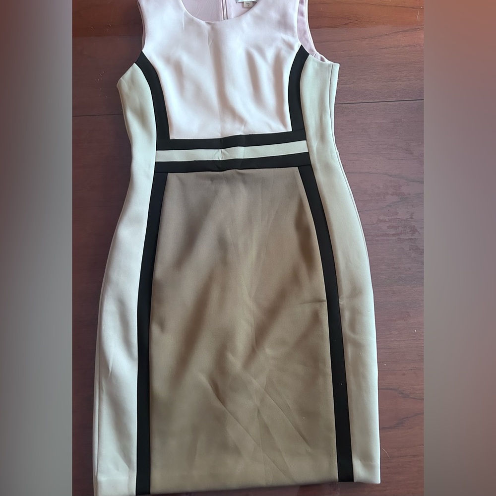 Calvin Klein Cream and Black Midi Dress